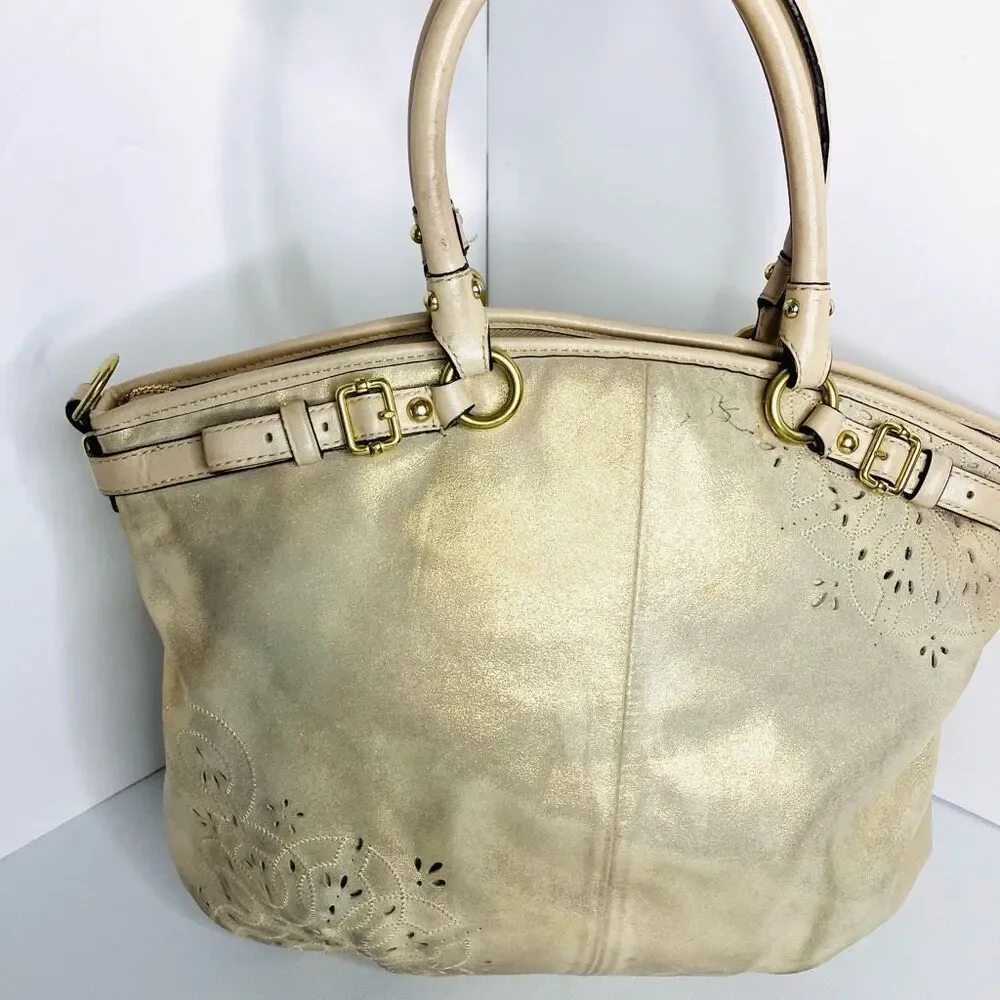 COACH 19624 Madison Tossed Laser Lindsay Leather Satchel Gold